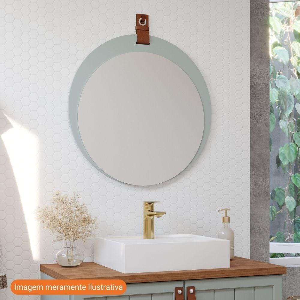 Espelheira Para Decoração De Banheiro, Quarto, Sala, Escritório Mdf 60X60Cm Lua Mgm Pistache