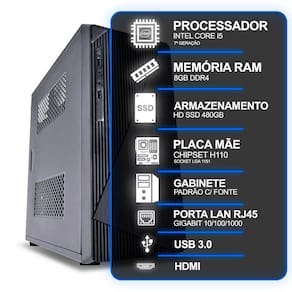 Desktop Intel Core I5 7ª Geração 8GB SSD 480GB USB/VGA/HDMI