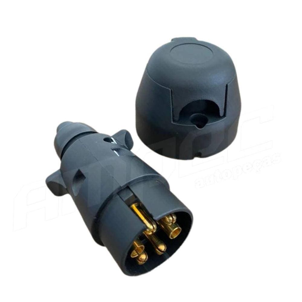 Kit Tomada Elétrica 6 Polos MACHO/FÊMEA - Preto - 12/24V