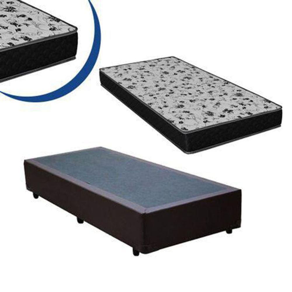 Cama Box Solteiro Colchão Espuma D33 + Box  Marrom Sintético 44x88x188