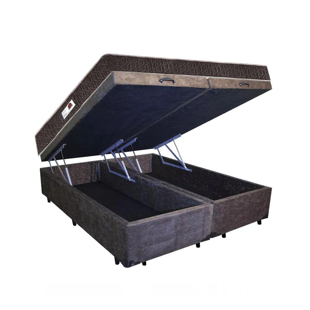 Cama Box Baú King Colchão Molas Ensacadas + Box Bipartido Marrom Suede 67x198x203