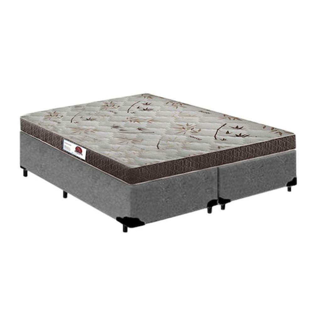 Cama Box King Colchão Molas Ensacadas + Box Bipartido Cinza Suede 54x198x203