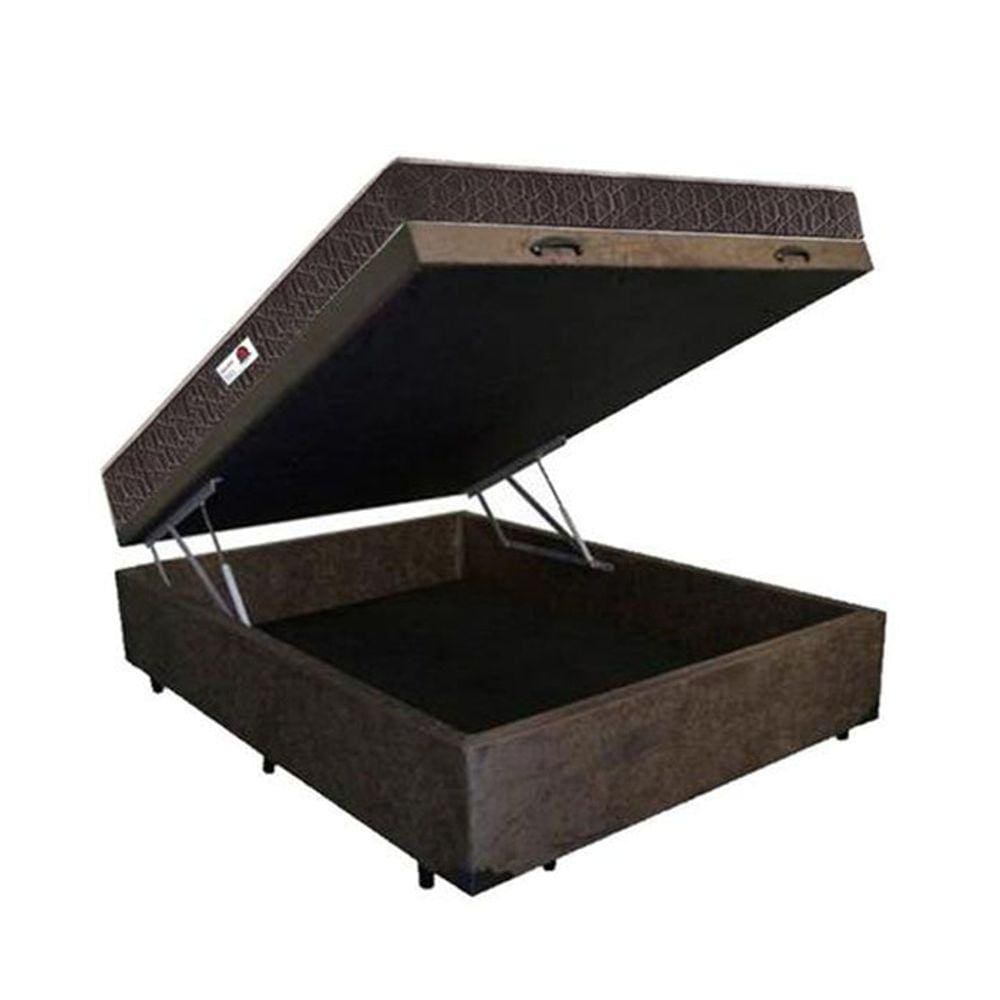Cama Box Baú Casal Colchão Molas Bonnel+Box Sintético Marrom 138x188x59