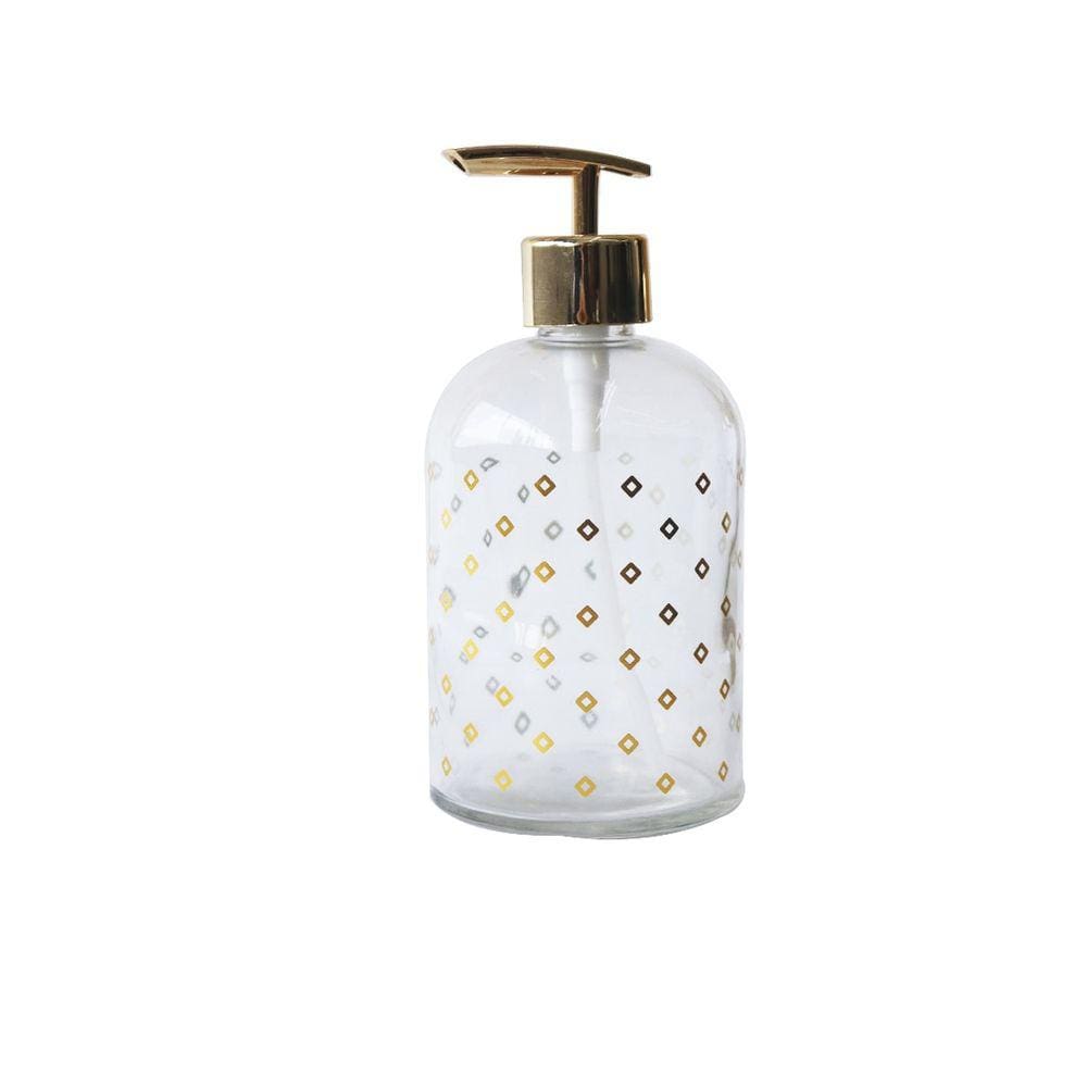Porta Sabonete Líquido Vidro Transp. detalhes Dourado 500ml