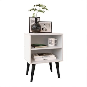 Mesa de Cabeceira Pequena Prateleira Nicho Decorativo Apoio Lateral Cama Quarto Casal Solteiro - Branco/Preto  - RPM Móveis