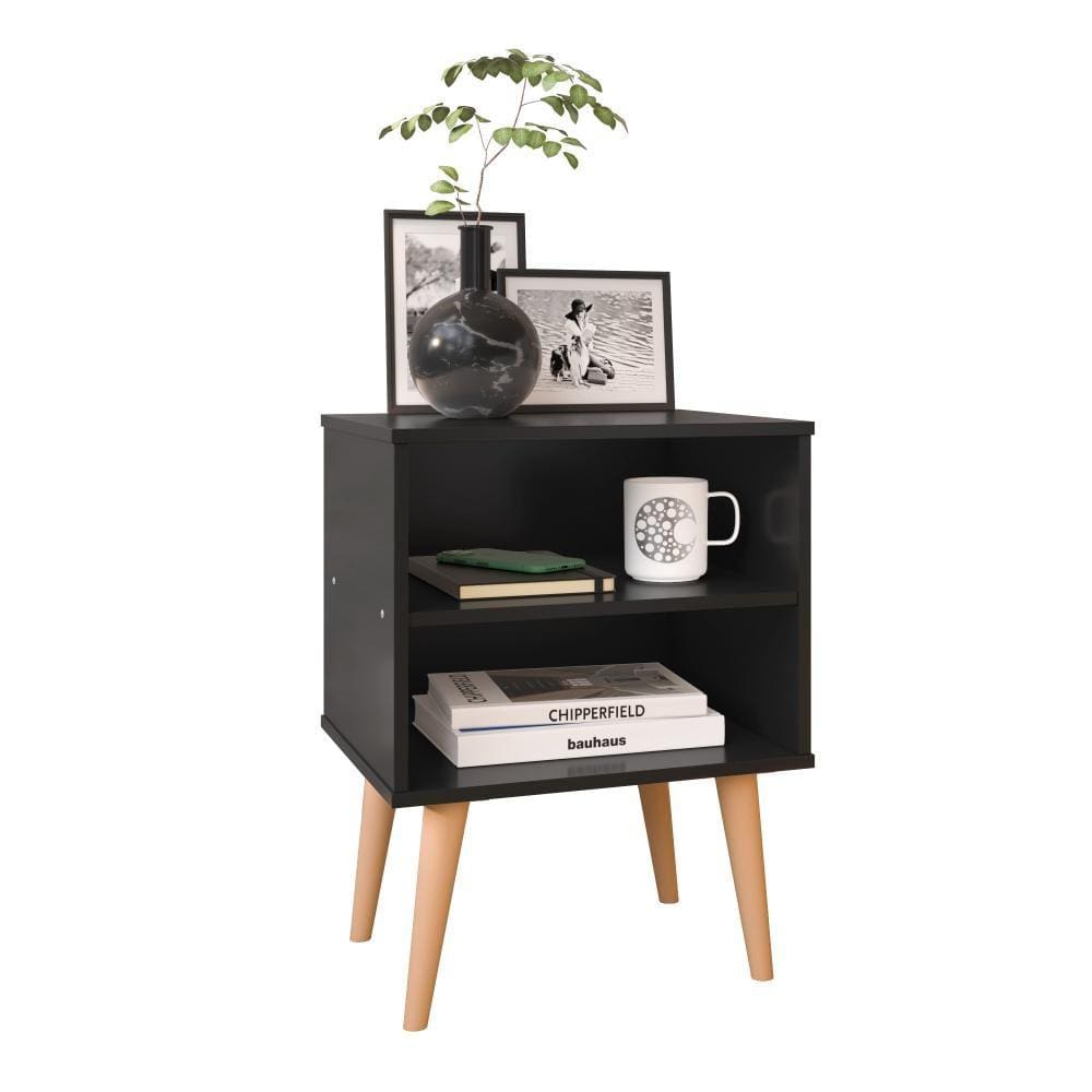 Mesa de Cabeceira Pequena Prateleira Nicho Decorativo Apoio Lateral Cama Quarto Casal Solteiro - Preto - RPM Móveis