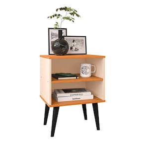 Mesa de Cabeceira Pequena Prateleira Nicho Decorativo Apoio Lateral Cama Quarto Casal Solteiro - Off White/Cinamomo - RPM Móveis