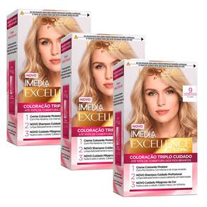 Kit Tintura Imédia Excellence L`Oréal Louro Muito Claro 9 - 3 Unidades