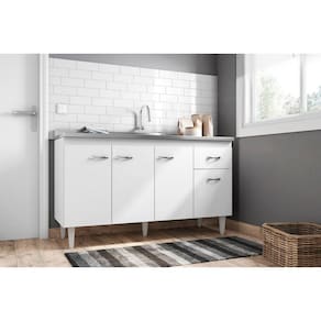 Balcão Armário de Cozinha Gabriela 150cm Branco S/Tampo - AJL Móveis