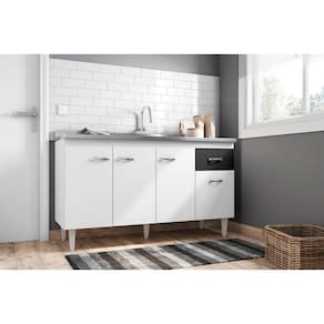 Gabinete de Pia Armário Gabriela 150cm Branco/Preto S/Tampo - AJL Móveis