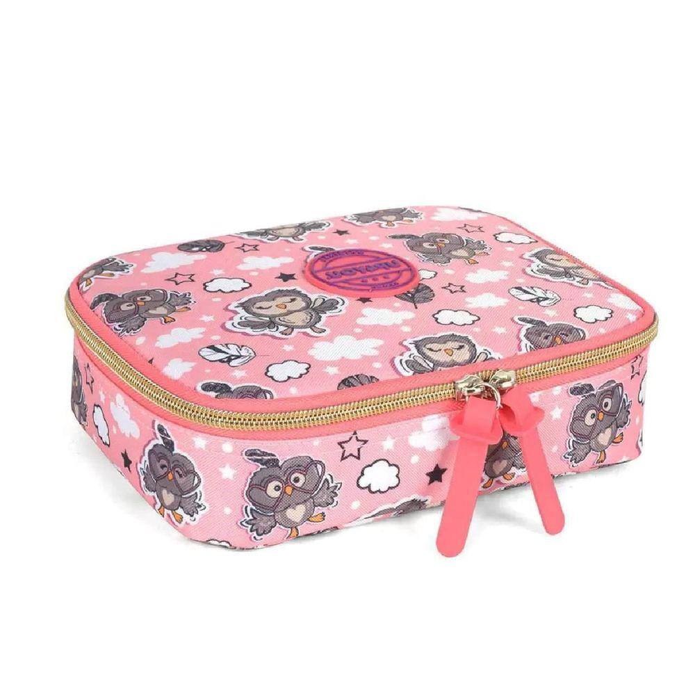 Estojo Corujinha Escolar Organizador Rosa Luxcel 11x20x7cm