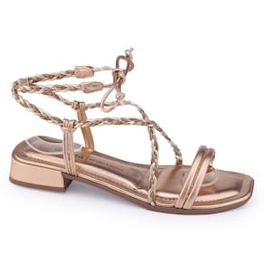 Sandália fem Dakota Y6591 baixa 2,5cm tranças amarrar bronze