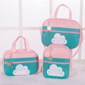 Kit De Bolsas Saída Maternidade Nuvem Rosa Com Tiffany 3 Peças