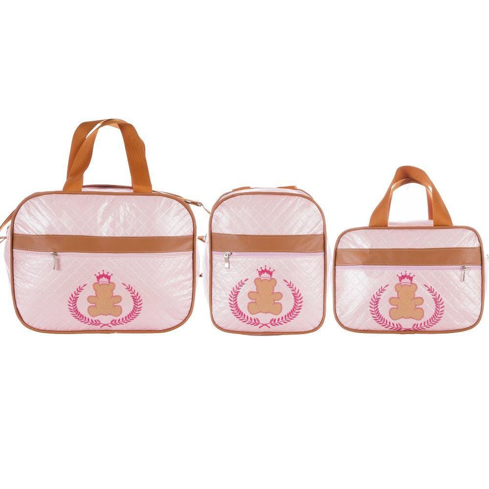 Kit De Bolsas Saída Maternidade Teddy Rosa 3 Peças