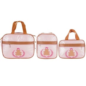 Kit De Bolsas Saída Maternidade Teddy Rosa 3 Peças