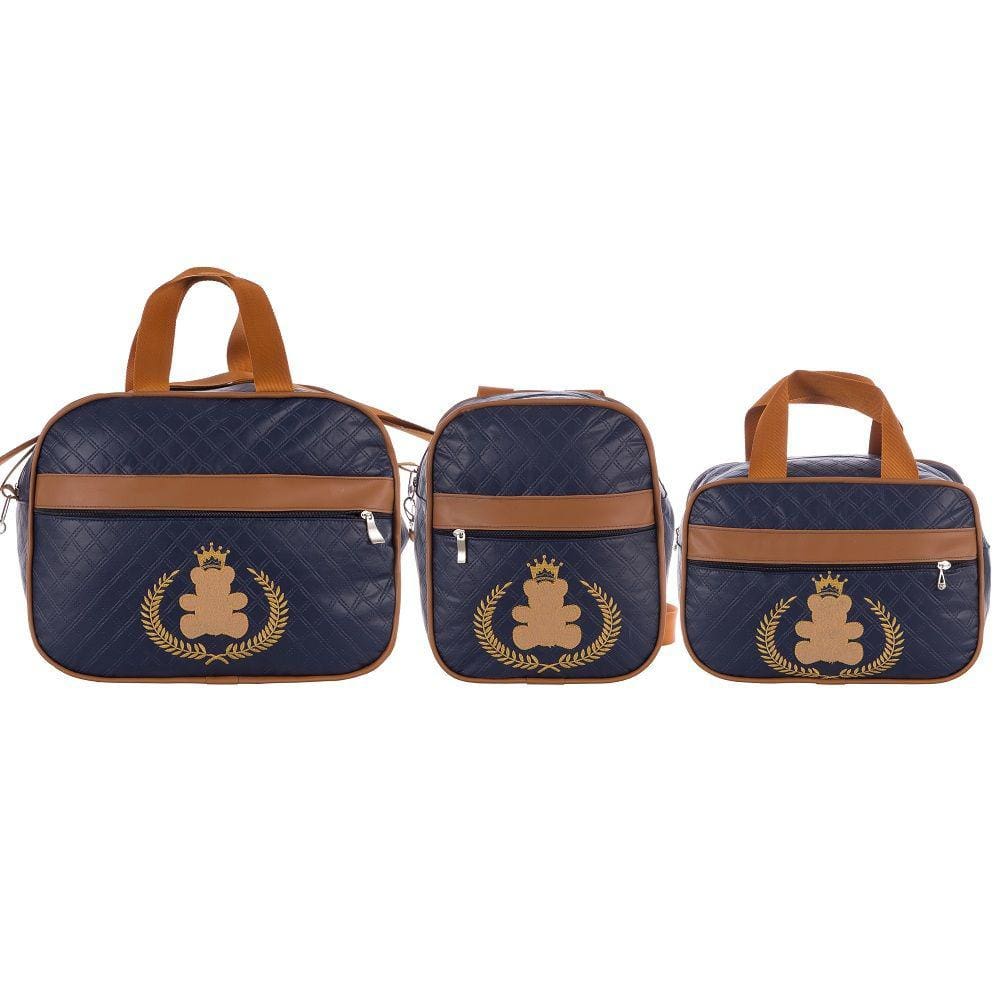 Kit De Bolsas Saída Maternidade Teddy Azul Marinho 3 Peças