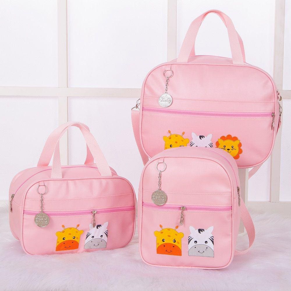 Kit De Bolsas Saída Maternidade Savana Rosa 3 Peças