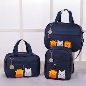 Kit De Bolsas Saída Maternidade Savana Azul Marinho 3 Peças