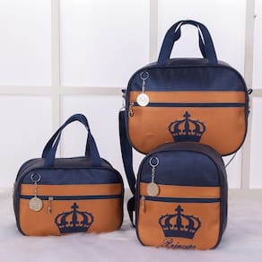 Kit De Bolsas Saída Maternidade Imperial Azul Marinho Com Caqui 3 Peças