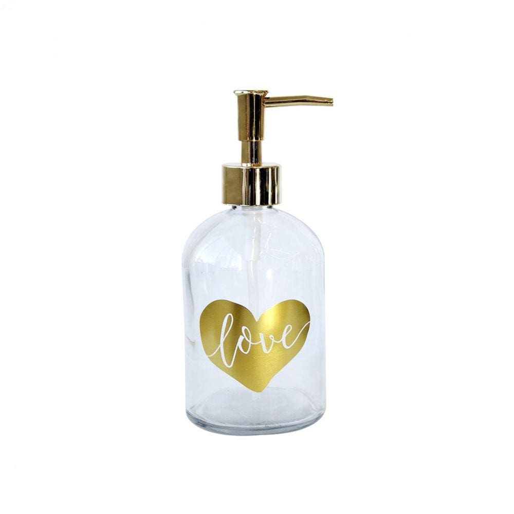 Porta Sabonete Líquido Vidro Transparente Dourada 400ml