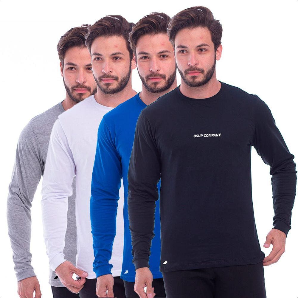 Kit 4 Camisa Manga Longa Para Frio Inverno Algodão Premium