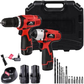 Conjunto De Parafusadeira e Furadeira Sem Fio 10,8V, Com 2 Baterias, Mandril 1/4", Kit 16 Acessórios e Maleta Plástica De Transporte Worker 5680