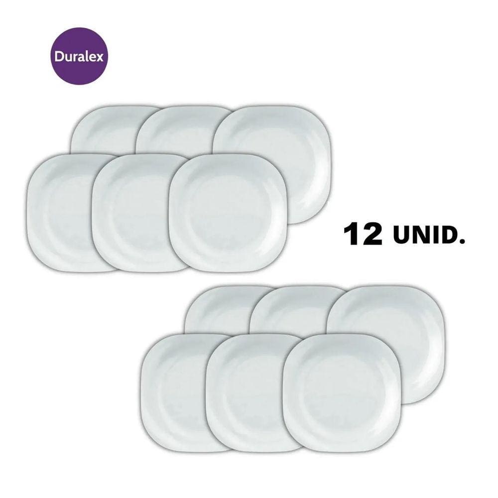 Jogo de Prato Vidro Temperado kit Com 12 Peças Raso Plaza Duralex Opaline 27cm Branco Nadir Figueiredo