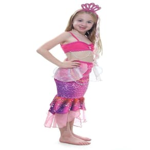 Fantasia De Sereia Pérolas Infantil Vestido Com Tiara Festa