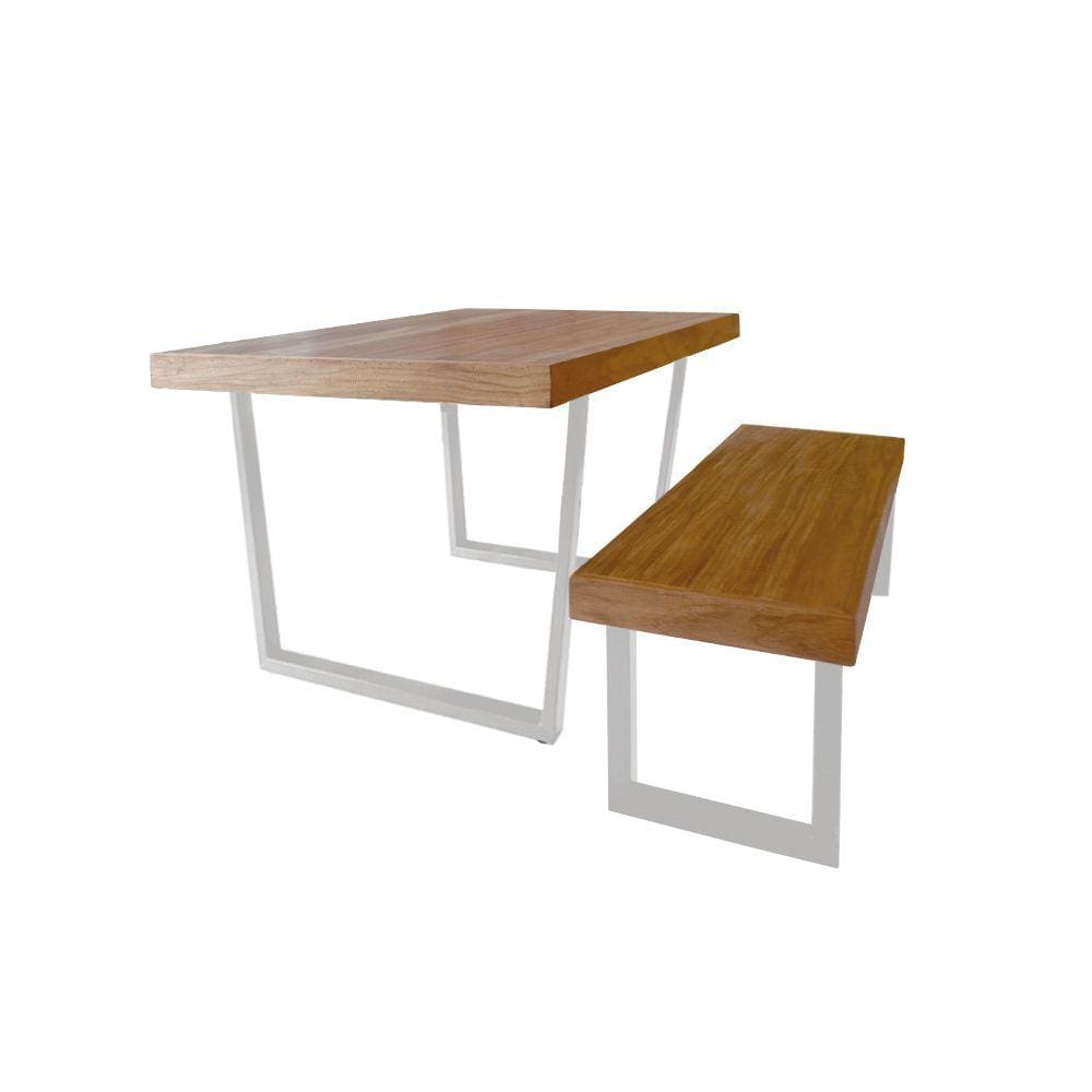 Conjunto Mesa Industrial Lanna 2,50m Ferragem Branca com Banco Industrial Lanna
