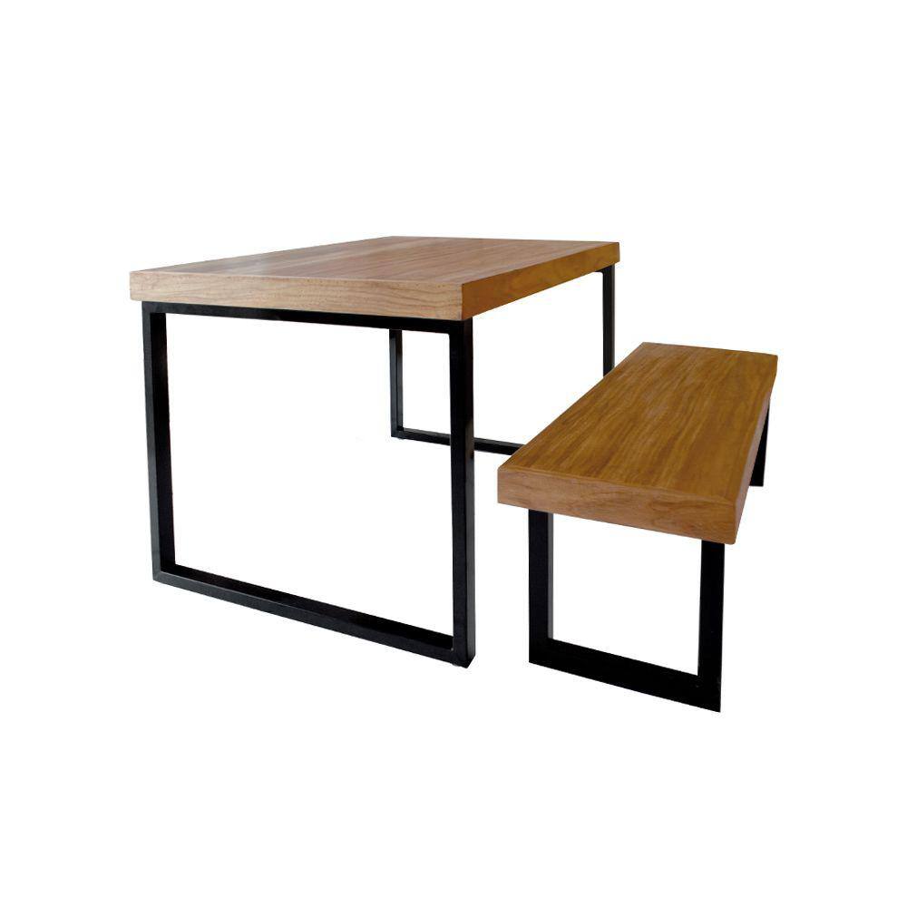 Conjunto Mesa Industrial Bernardo 2,00m Ferragem Preta com Banco Industrial Bernardo