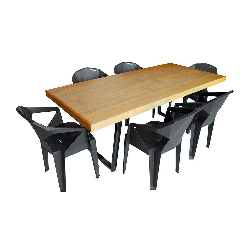 Conjunto Mesa Industrial Lanna 1,80 Ferragem Preta com 6 Cadeiras New Alegra Preta