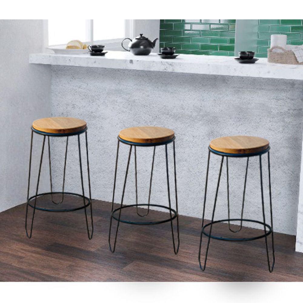 Kit 3 Banquetas Banco Guatemala Estilo Industrial Preto