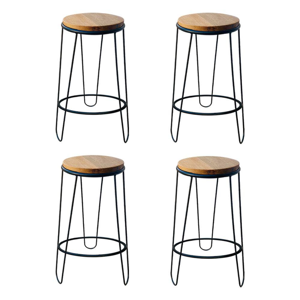 Kit 4 Banquetas Guatemala Industrial em Ferro e Madeira Maciça