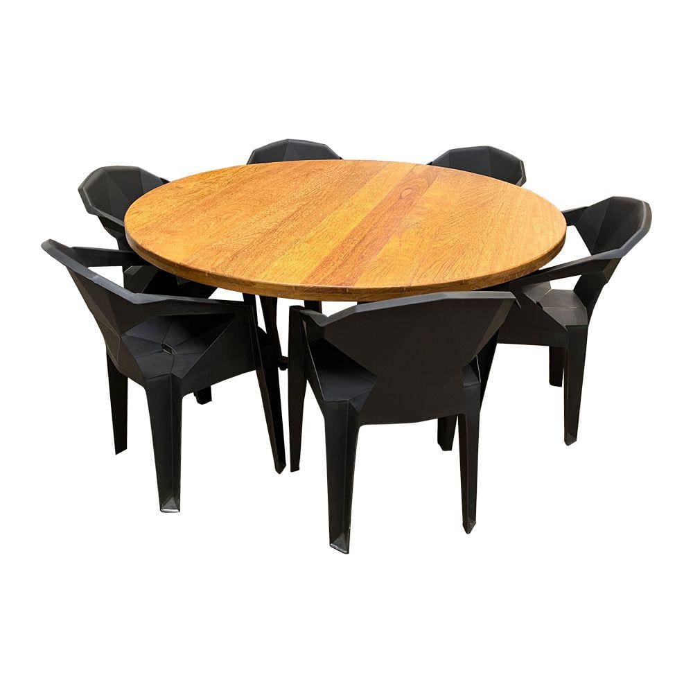 Conjunto Mesa 1,50 Redonda Industrial com 6 Cadeiras New Alegra Pretas