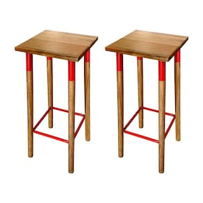 Kit 2 Banquetas Bistro Industrial Colors Ferro e Madeira Maciça - Vermelha