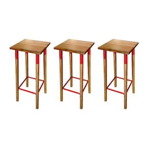Kit 3 Banquetas Bistro Industrial Colors Ferro e Madeira Maciça - Vermelha