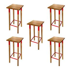 Kit 5 Banquetas Bistro Industrial Colors Ferro e Madeira Maciça - Vermelha