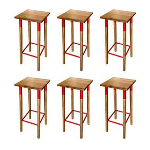 Kit 6 Banquetas Bistro Industrial Colors Ferro e Madeira Maciça - Vermelha
