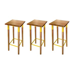 Kit 3 Banquetas Bistro Industrial Colors Ferro e Madeira Maciça - Amarela