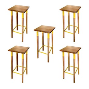 Kit 5 Banquetas Bistro Industrial Colors Ferro e Madeira Maciça - Amarela