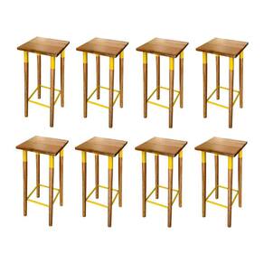 Kit 8 Banquetas Bistro Industrial Colors Ferro e Madeira Maciça - Amarela
