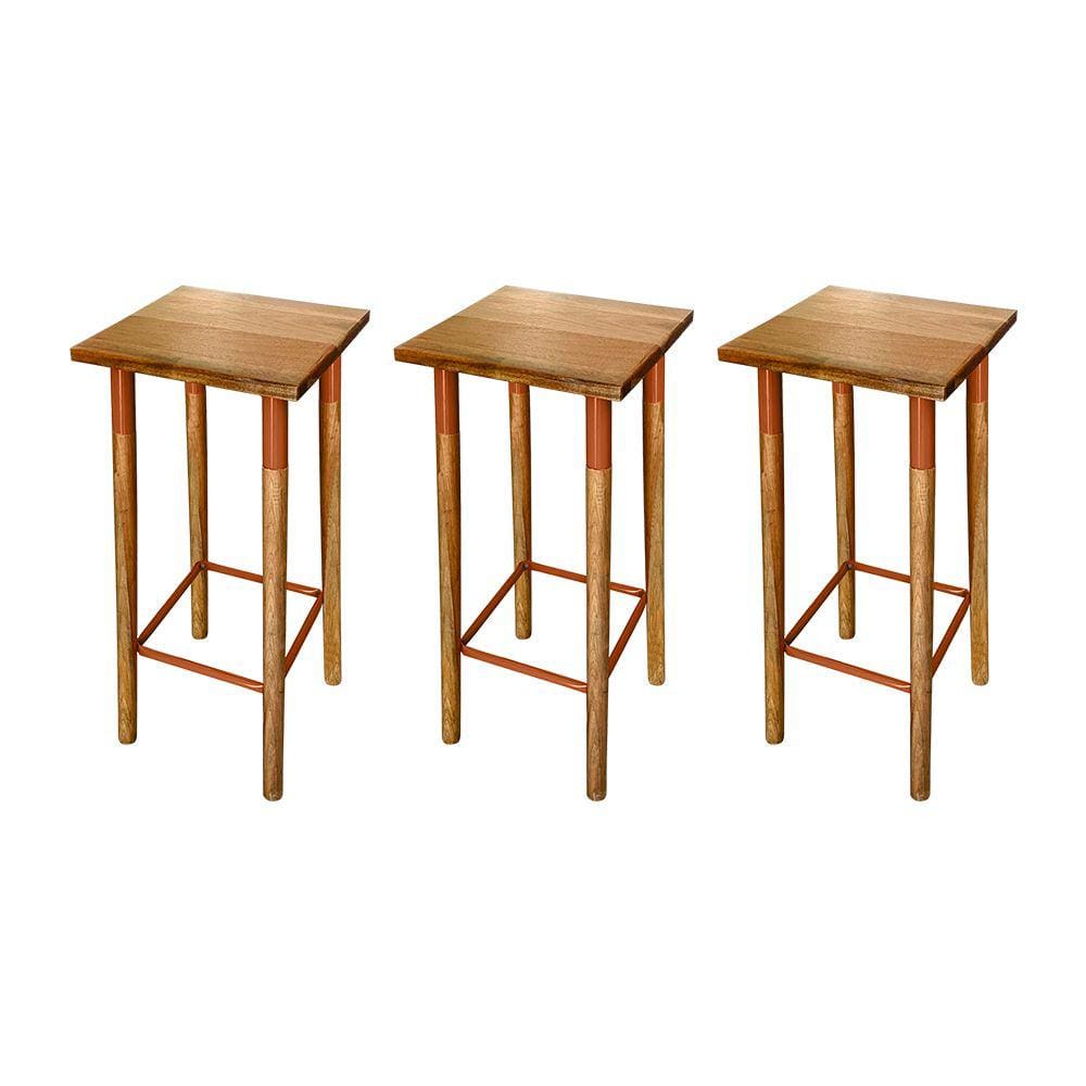 Kit 3 Banquetas Bistro Industrial Colors Ferro e Madeira Maciça - Cobre