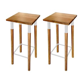 Kit 2 Banquetas Bistro Industrial Colors Ferro e Madeira Maciça - Branca