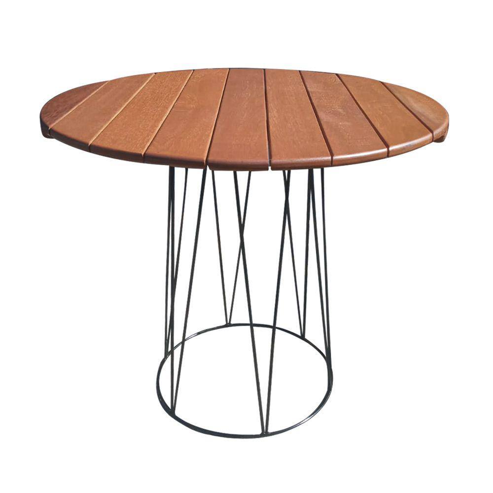 Mesa para Área Gourmet Redonda 90cm Logan Base em Ferro Preto