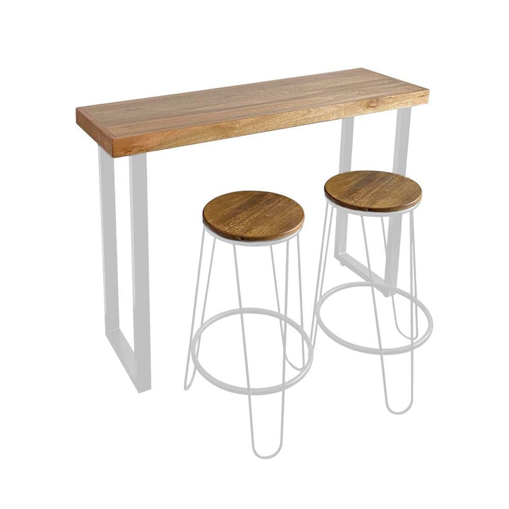 Conjunto Guatemala Mesa Aparador 120cm com 2 Banquetas Industriais Base em Ferro Branco