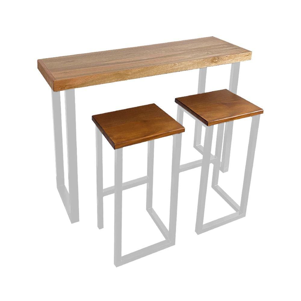 Conjunto Bistrô Premium Mesa de Apoio 120cm com 2 Banquetas Industriais Base em Ferro Branco