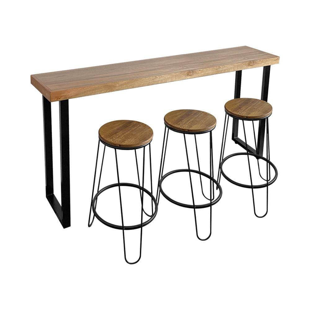Bancada Gourmet 150cm com 3 Banquetas Industriais Guatemala Base Preta