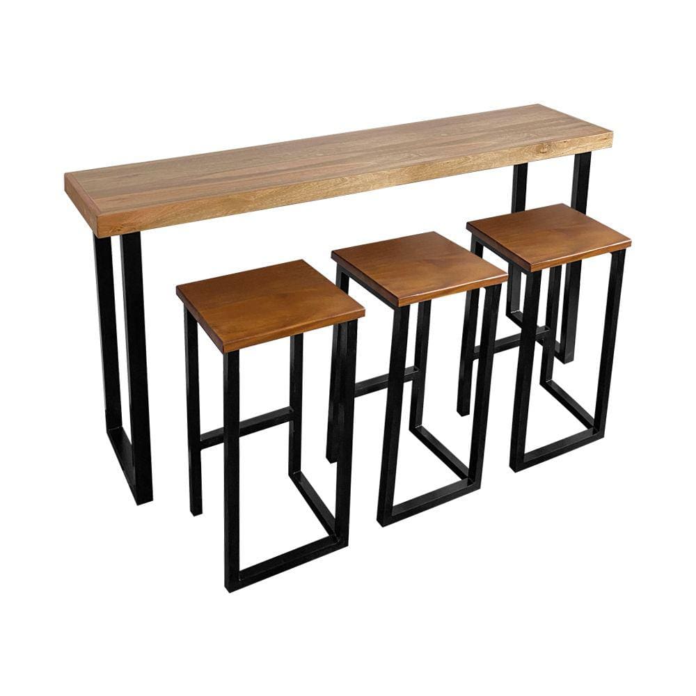 Conjunto Bistrô Premium Mesa de Apoio 150cm com 3 Banquetas Industriais Base em Ferro Preto