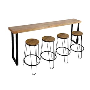Conjunto Industrial 220cm Guatemala Aparador com 4 Banquetas Industriais Base Ferro Preto