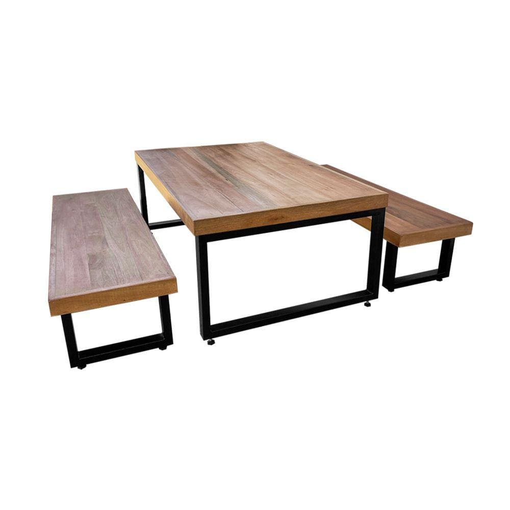 Conjunto Infantil Bernardo Industrial 120x70cm com 2 Bancos Industriais Base Preta